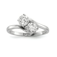 MIA Diamonds Sterling Silver Rhodium -lected Cubic Zirconia два камъни полиран размер на пръстена - 8