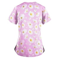 Дамски блузи v-образни жени блуза работно облекло Графични отпечатъци Тий частен ръкав летни върхове лилави s
