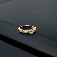 Gem Stone King 1. Ct кръгла зелен перидот 18k розово злато, покрито сребърен пръстен