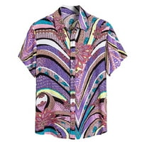 Мъжки ежедневни летни бутони надолу ризи Хавайски тениски v Врат късо ръкав Блуза плажни върхове Модни тениски лилави m