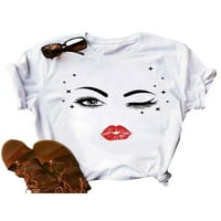 Niuer дами летни върхове с къс ръкав тениска сърце отпечатана тениска хлабав тройник устни печат блуза d0064- 2xl