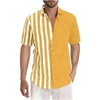 Мъжки хавайски плажни тениски извънгабаритни приспособления за печат цветен блок пачуърк бутон надолу с къс ръкав Топ блуза Небрежна бърза модна риза оранжева xxxl