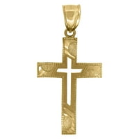 10kt жълто злато унизинг полиран завършек кръст религиозен чар висулка