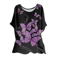 Апепални блузи за жени флорални печат екипаж с къс ръкав тениски свободни ежедневни тениски Женски върхове розови S