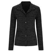 Плюс размер жилетка за жени джобове с дълъг ръкав твърд цвят жилетка палто черен размер l