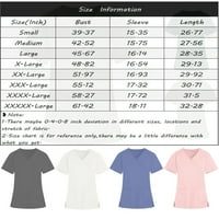 Feternal Women's Fashion V-Neck Stripe цвят съвпадение отпечатани работни дрехи с къс ръкав с джобове върхове Защитни дрехи Облечени блузи за жени