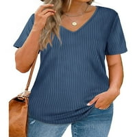Avamo жени летни върхове солиден цвят тениска v Врат тениска дами ежедневни пуловер плажен туника блуза син XL