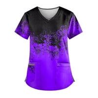 Дамски летни върхове плюс размер късо ръкав с v-образно отпечатана блуза лилаво m