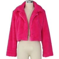 Палто модна жена палто руно свалете яка fau top късо разхлабено палто розово 2xl дамски евтин гащеризон