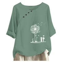 Ризи за дамски зелени жени Небрежни бутони Глумичен модел печат O шия къса ръкав t къси блузи върхове xxxl