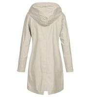 Палто за жени от женски твърд цвят дъждовно яке на открито качулка водоустойчиво ветроустойчиво дълго палто Женски якета от руно палта Beige + XL