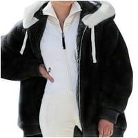 Якета edvintorg за жени случаен клирънс плюс размер зима топло свободно плюшено палто с качулка с качулка jaqueta feminina черен xl