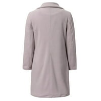 Symoid Womens Coats & Jackets- Модно топло фау палто Кардиган Зимен солиден дълъг ръкав връх розово XXL