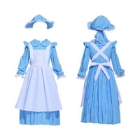 Rongking Pioneer Girl Costume Blue Dress Хелоуин колониална прерийна рокля нагоре