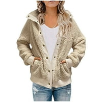 Модни дамски топло фау палто яке зимен бутон солиден дълъг ръкав външни дрехи hot6sl4884186