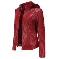 Pedort женско яке ципирайте палто с дълъг ръкав топло изстрелване с джобове в червено, xl